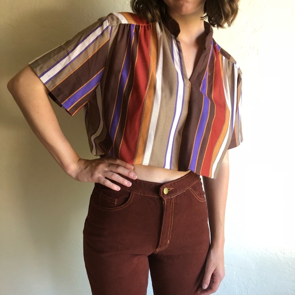 Vintage Tops - [vintage] 70s striped drawstring top